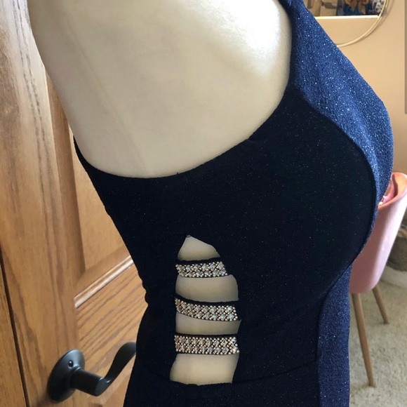 Navy sparkly halter prom dress - Picture 4 of 16